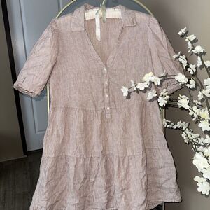 Mango MNG Ruched  mini dress, size 8‎ 100% Linen
